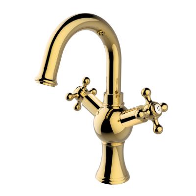 China Metered Faucets Deck Mounted Two Cross To Handle Gold Brass Traditional Faucet for sale