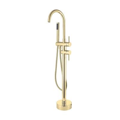 China Floor Stand Faucets Single Handle Round Floor Mounted Single Handle Gold Freestanding Tub Faucet With Shower Head for sale