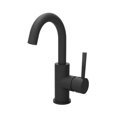 China Popular Round Neck Metered Brass Faucets Goose Neck Bathroom Taps Basin Faucet Black for sale