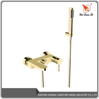 China Contemporary Brass Metered Tub Faucets Gold Plating Wall Mounted Faucet With Hand Shower for sale