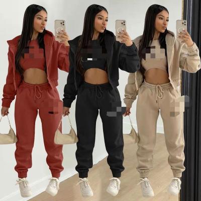 China 2022 New Women's QUICK DRY Apparel Sets OEM Logo Tracksuit Lounge Wear Custom Sweatpants and Hoodie 3 Piece Set for sale