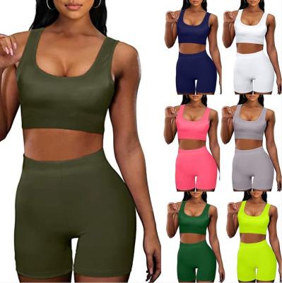 China Women's Summer Fitness Sports Yoga Solid Color Casual Summer Vest Two Piece Set for sale