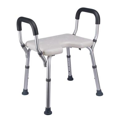 China 6 Levels Adjustable legs Light durable Suitable for women Stable U-shaped seat Tool Free Medical Bath Seat Shower Chair With Arms for sale