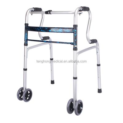 China 5 Tiers Adjustable Heavy Duty Walker 4 Legs Adults Aluminum Legs Wheel Aids Elderly Walking Foldable Walker for sale