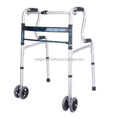 China 5 Tiers Adjustable Legs Medical Aluminum Crutches Folding Aids Rollator Walking Walker For Adults With Wheel for sale