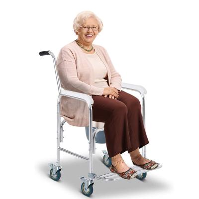 China Aluminum/HD-PE/Plastic Manufacturer Aluminum Folding Commode Chinese Toilet Chair for Elderly with Wheels and Pitch for sale