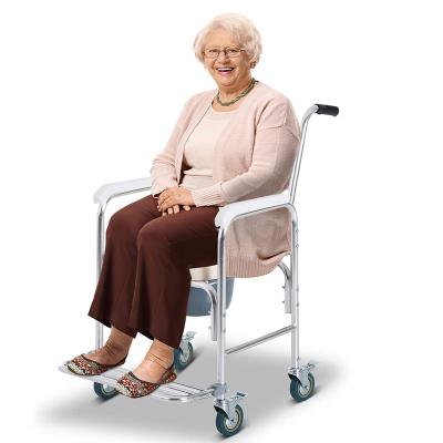 China High Quality Aluminum/HD-PE/Plastic Adjustable Toilet Chair Commode Wheelchair With Anti-tilt Footrest And Locking Wheels for sale