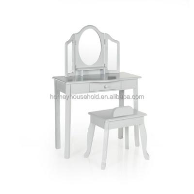 China Modern Fashion Corner Dressing Table With White Stool Makeup Dresser With Mirror for sale