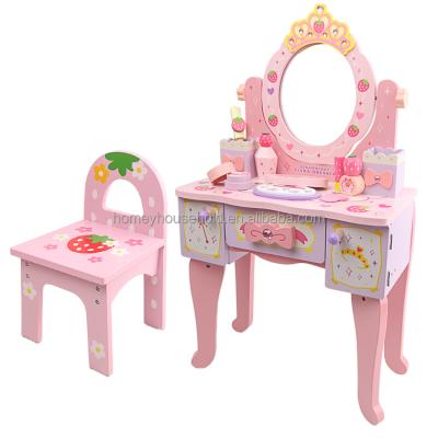 China Modern Cosmetic Desktop Newcomer Make Up Games Wooden Dressing Table Toy For Girls for sale