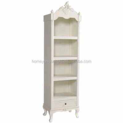 China French shabby chic white wooden storage cabinet bookcase with drawer and shelves for sale