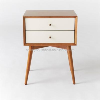 China Eco-friendly Nordic Style 2 Drawers Wooden Bedside Table / Nightstand With Wooden Leg for sale