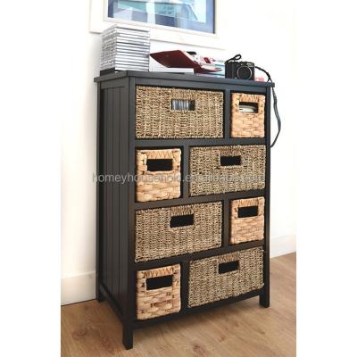 China Modern Storage Unite With 8 Wicker Baskets Home Furniture Type Toy Storage Wooden Furniture for sale