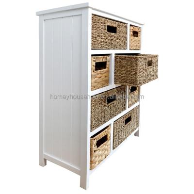 China Eco-friendly factory wholesale wooden wicker furniture/drawer cabinet basket wicker cabinet/storage unit for sale