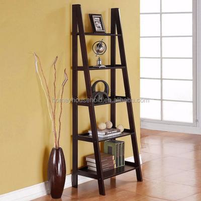 China Wooden K/D Ladder 5-Tier Shelf Home Storage Racks FLAT RACING Racks Foldable Shelves for sale