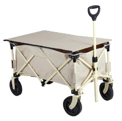 China 2022 Shopping Custom Four Wheels Steel Hand Truck Cart Wagon For Carry Wagon Outdoor Camping With Table for sale