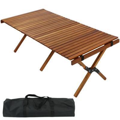 China High Quality Outdoor Wooden Kids Picnic Portable Beech Wooden Egg Roll Foldable Camping Table for sale