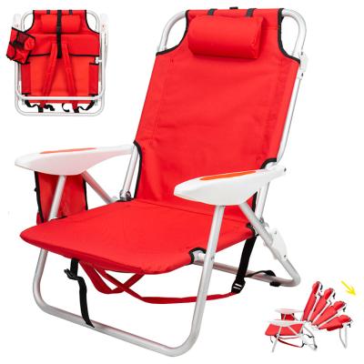 China Modern Hot Selling Portable Aluminum Folding Adjustable Backpack With Headrest Recliner Folding Beach Chairs for sale