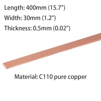 China C110 long copper flat rod, 0.5mm x 30mm x 400mm suitable for connecting new energy batteries, etc for sale