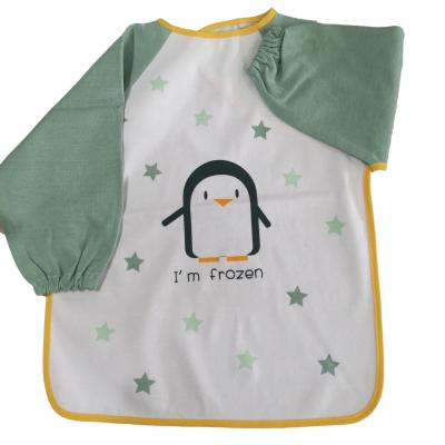 China OEM Washable Waterproof Baby Bibs Long Sleeves Apron PU Cotton Long Sleeves Apron Polyurethane for sale