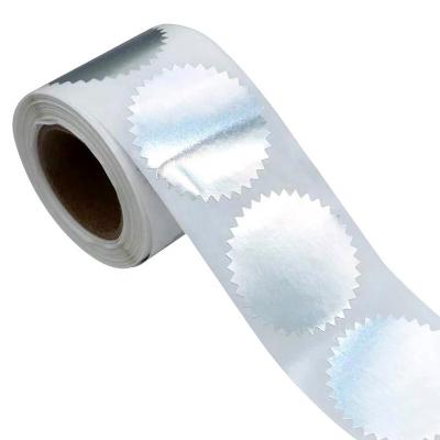 China Self Adhesive Waterproof Silver Steel Gear Seal Sticker 50mm Concave Convex Printing Seal Label for sale