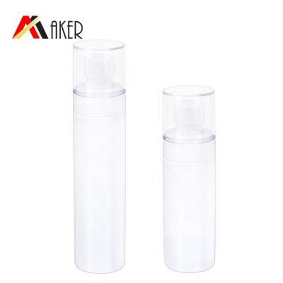 China Personal Care in 100ml 150ml Stock Cylinder Round White PET Skin Care Plastic Cosmetic Spray Bottle with Mist Sprayer for sale