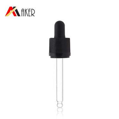 China Factory Supply 18mm Black Ribbed Plastic Tamper Resistant Child Dropper Cap Non Spill Non Spill Cap For Essential Oil Cosmetic Glass Bottle for sale