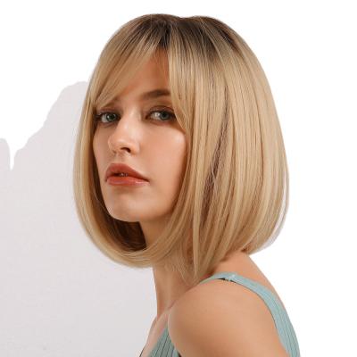 China Regular and Matching 2021 Latest Style Latest Style Lace Bangs Bobo Blonde Short Neat Head Short Straight Wig Headwear Wholesale for sale