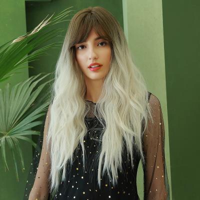 China Regular and Tuning Style 28 inch Gradual Smoky Gray Wavy Hair Short Bangs in Medium Elastic Net Rose Cap for sale