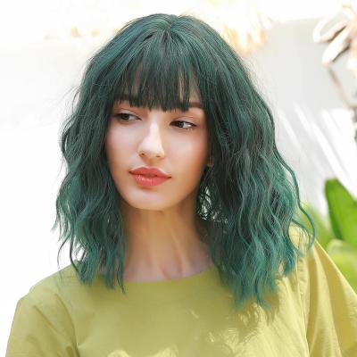 China Regular And Matching Dark Green Style 14inch Wavy Hair Air Bangs Rose Elastic Net Cap for sale