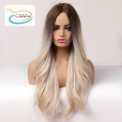 China New Products Fashionable Natural Comfortable Synthetic Long Wave Blonde Ombre Long Wavy Color Wig for sale