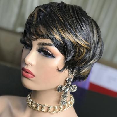 China 2022 New Arrival Short Style Wig Color Headband 100% Nature Hair Short Synthetic Wigs With Highlights For Black Women for sale