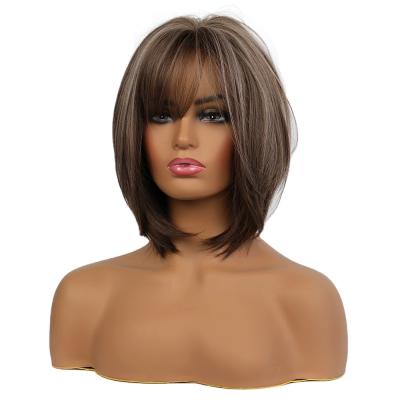 China Regular and according Sell model high quality chocolate brown low cost bangs front lace wigs curly hair short lead for sale