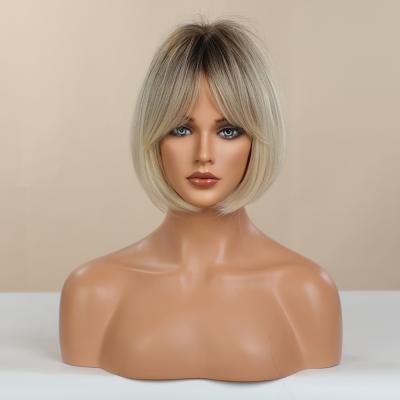 China Wholesale Bobo Style Blonde Bang Hair Lace Front Lead Wigs Pixie Straight Cut New for sale