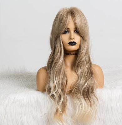 China Daily Use 2021 Latest Body Wave Style Trends Long Hair Lace Front Wig With Bangs for sale