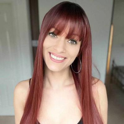 China Cosplay Shop Low Cost Wholesale Bangs Synthetic Hair Wigs Red Wavy Long Lace Wigs for sale