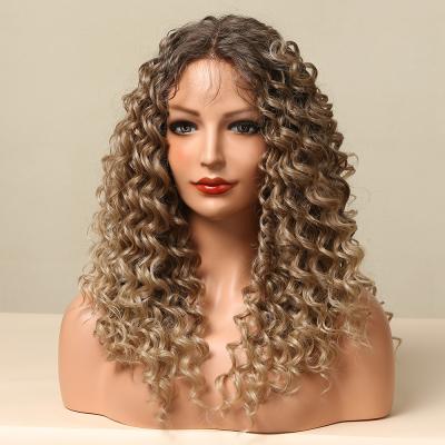 China High quality daily use sale at low price one long synthetic curly hair water wave lace front ombre brown wigs for sale