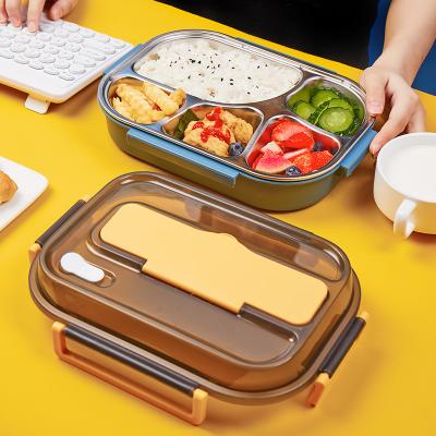 China Freshness Keeping Compartment Design Sealed Leakproof High Capacity Food Container Bento Lunch Box With Cutlery Stainless Steel for sale