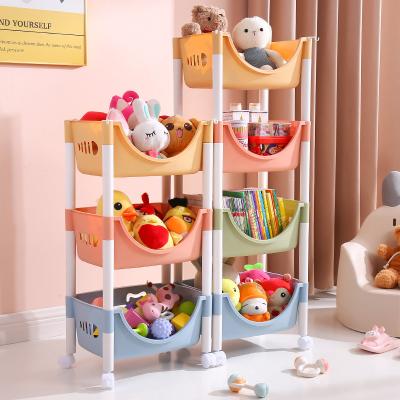 China 2022 Viable Hot Selling Multifunctional Movable Kitchen Fruit Storage Rack Vegetable Storage Rack Plastic Kids Toys With Wheels for sale