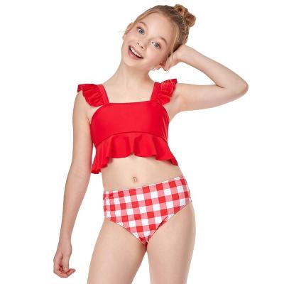 China 2022 child ruffle bikinis slit bikini swimwear two pieces girl children's swimwear plus size swimwear sets bathing suit for sale