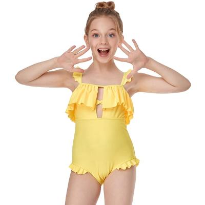 China Plus Size Summer Solid Color Girls Bikini Swimwear Kids Tankini Swimwear One Piece Beach Wear for sale