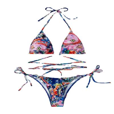 China Plus Size Color Draw Bikini Swimsuit Cross Bandage Bikini 2022 Set Swimsuit Women Swimwear High Waist Bikinis Beach for sale