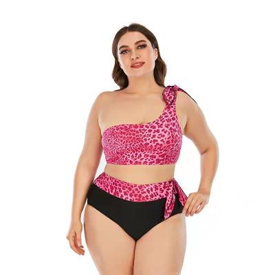 China Plus size 2022 new swimsuit leopard print one shoulder bikini one plus big fat woman swimsuit for sale