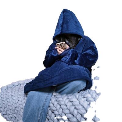 China Wearable Oversized Plaid Winter Fleece Hoodie Blanket With Sleeves Sweatshirt Women for sale