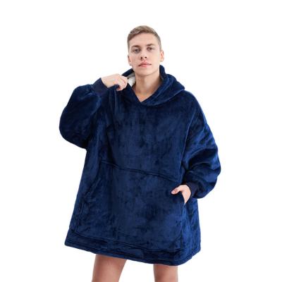 China Amazon Selling Winter Wearable Warm Blanket Hoodie With Big Pocket Sherpa Striped Oversized Super Soft TV Blanket for sale