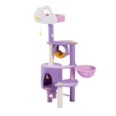 China Stocked Customized High Quality 48*28*76cm Purple Pet Ccratcher House Tower Housing Cat Tree for sale