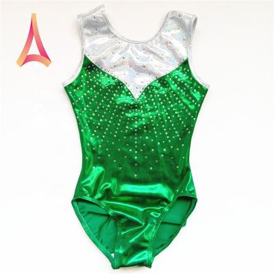 China Light Green Gymnastics Stretch 4-Way Fancy Gymnastics Medium Girls Sleeveless Leotard Dancer Tights for sale