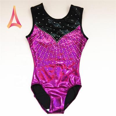 China 4-Way Stretch Mid Weigh Girls Wholesale Shiny Dancer Tights Gymnastics Sleeveless Leotard Tights for sale