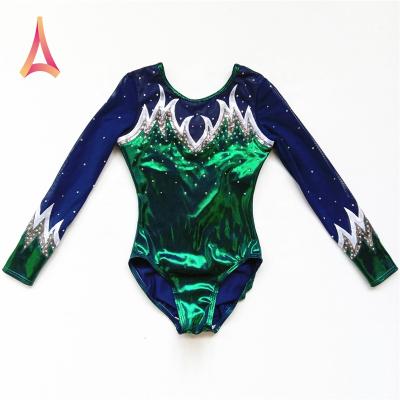 China 4-Way Stretch Medium Weight Dark Green Performance Long Wear Sleeve Gymnastics Leotards for sale