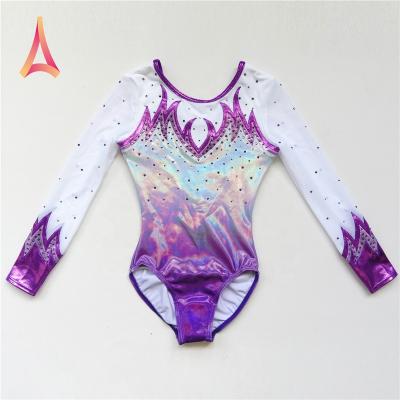 China 4-Way Stretch Medium Weight Silver Purple Ombre Long Sleeve Gymnastics Leotard Tights for sale