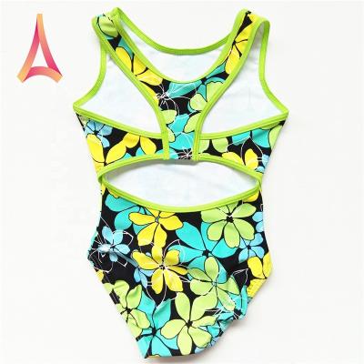 China Tropical-Flower-Print Spandex Gymnastics Leotard Stretch 4-Way Romance Back Tights For Girls for sale